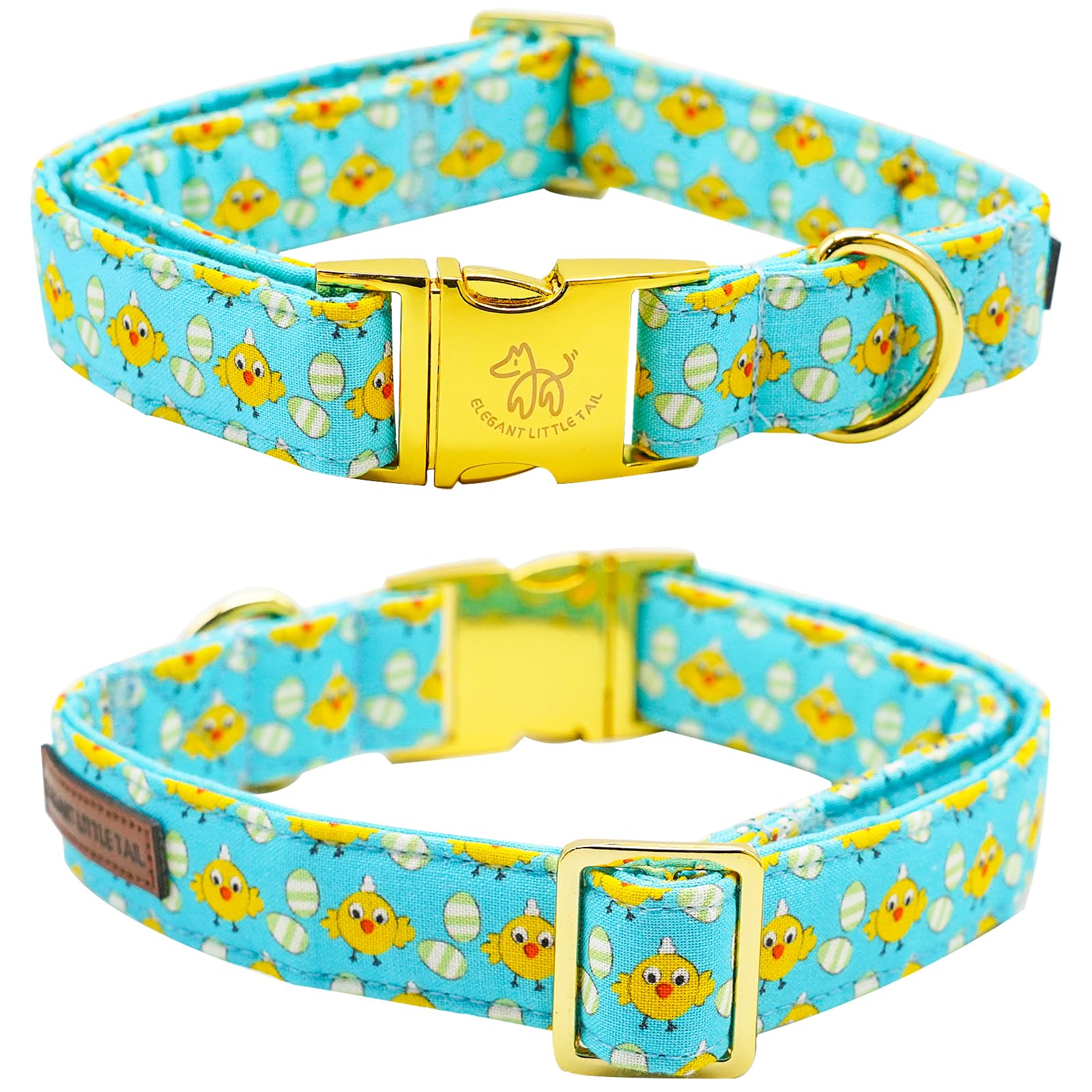 Elegant Little Tail Easter Dog Collar - Chicken Eggs Print, Blue, Adjustable for X-Large Dogs - Boy Girl Pet Gift